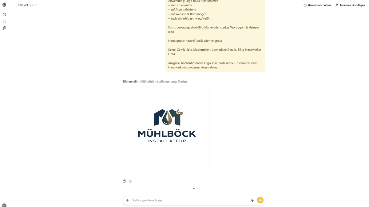 Von ChatGPT erzeugter Logo-Entwurf nach detaillierten Designvorgaben