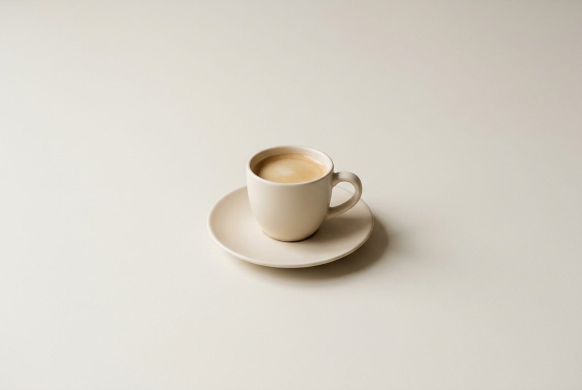 Bildstil Minimalismus: Tasse Melange im Wiener Kaffeehaus, mit KI erzeugt