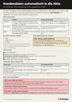 Vorschau des Cheat-Sheet Kundendaten automatisch in die Akte